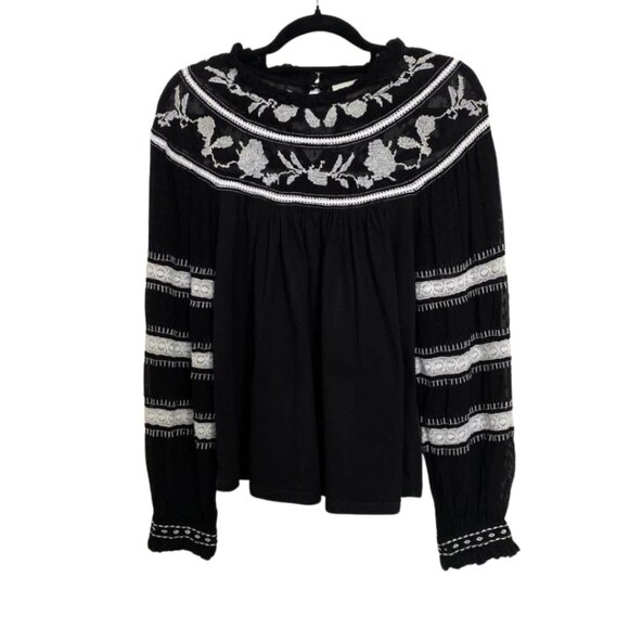 Maeve Anthropologie Winona Embroidered Lace Ruffle Neck Flowy Boho Top - Picture 1 of 14